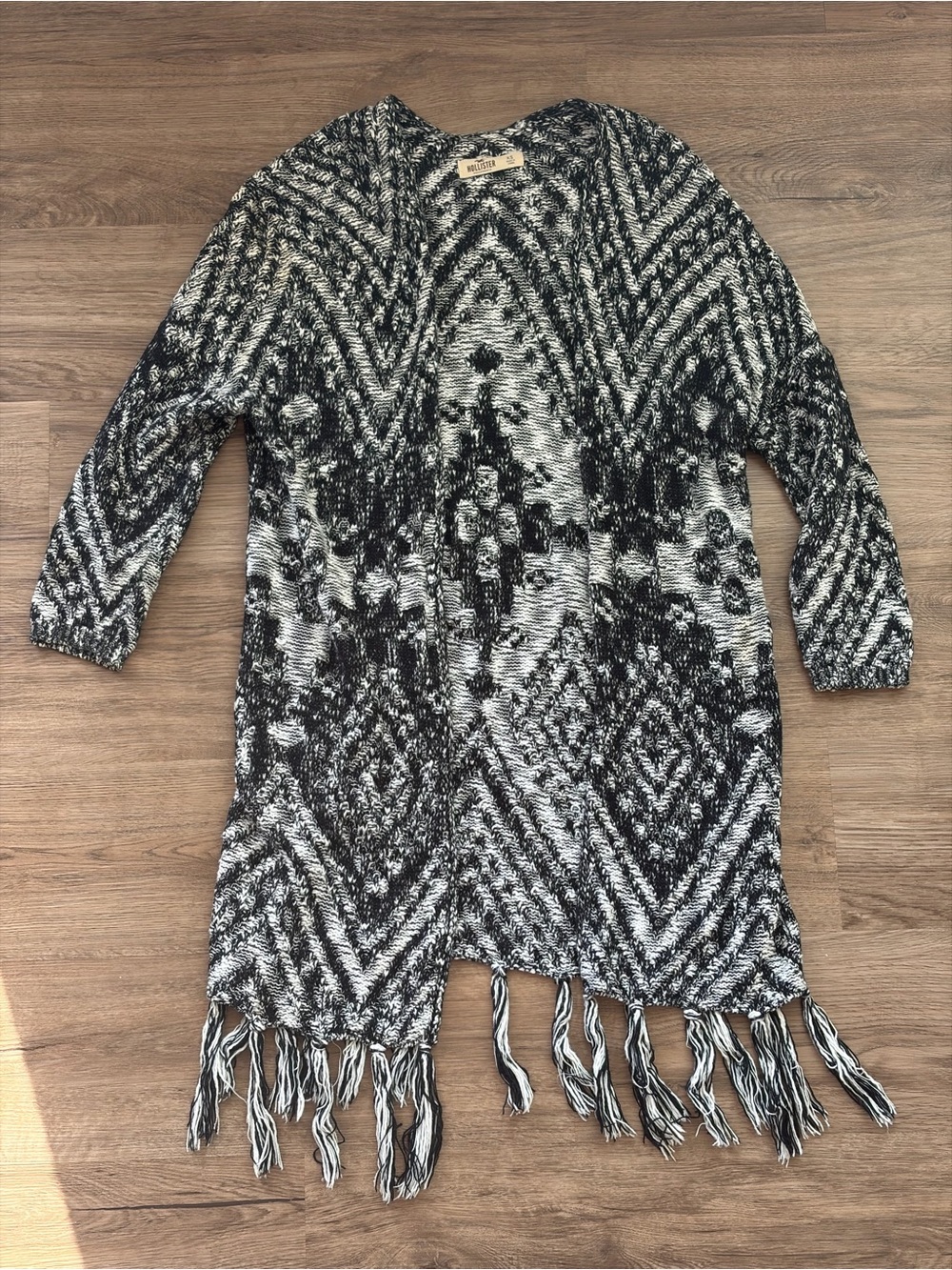 Y2K Hollister Women’s Bohemian Aztec-Patterned Open Front Knit Cardigan Size S